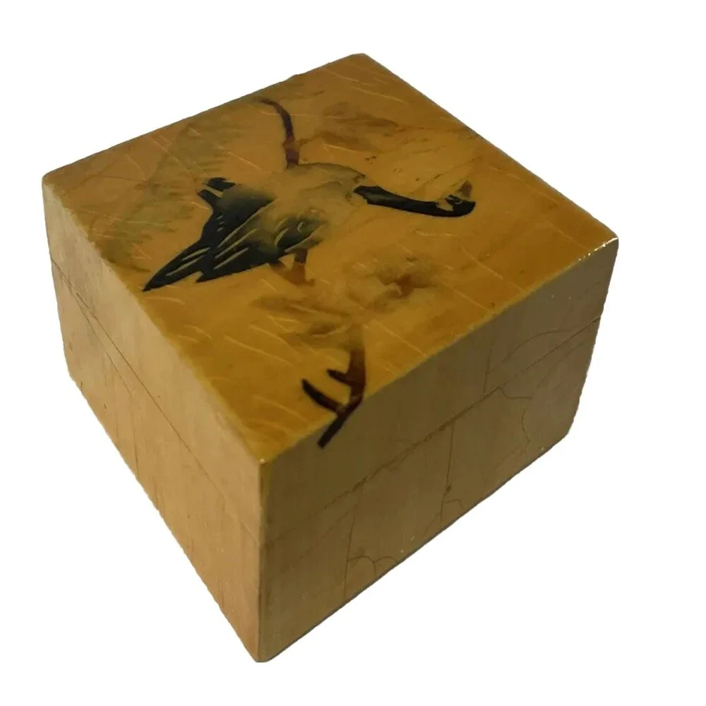 Vintage 1960's Box Lacquered Intarsia Rhomboid Bird